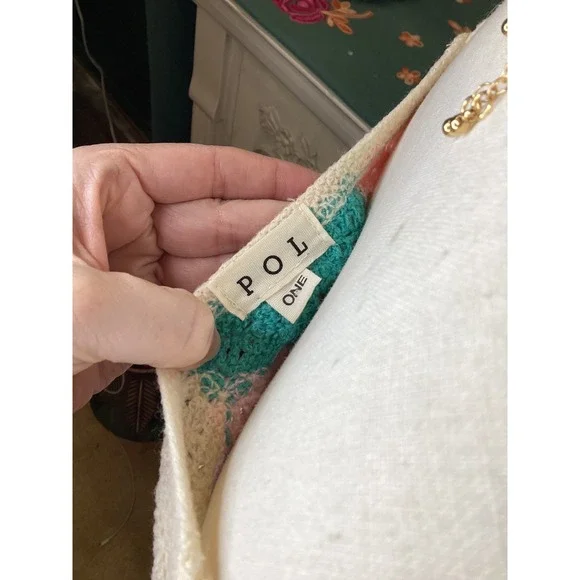 POL One Size Crochet Flower Applique Crop Tank Top Beaded Ivory Pink Orange Teal - Picture 4 of 5